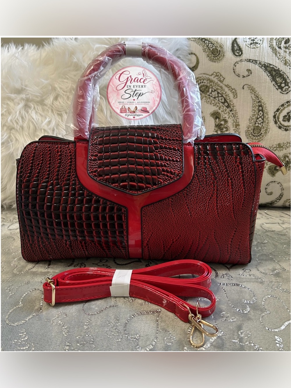NWT Vyrmax Ruby Croc-Embossed Professional Work Satchel with Detachable Strap